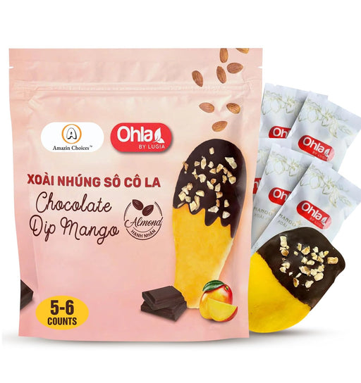 Vegan Dried Mango Slices Covered in Chocolate Almond Gluten-Free Snack Pack - Tropical Chocolate Covered Fruit Snack - Non-GMO Dry Mango Slices -Mothers Day Gift Snack - Premium Snack Viet by Amazin Choices (3.52 Oz)