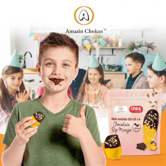 Vegan Dried Mango Slices Covered in Chocolate Almond Gluten-Free Snack Pack - Tropical Chocolate Covered Fruit Snack - Non-GMO Dry Mango Slices -Mothers Day Gift Snack - Premium Snack Viet by Amazin Choices (3.52 Oz)