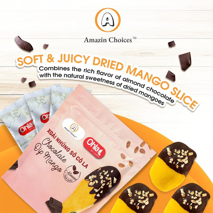 Vegan Dried Mango Slices Covered in Chocolate Almond Gluten-Free Snack Pack - Tropical Chocolate Covered Fruit Snack - Non-GMO Dry Mango Slices -Mothers Day Gift Snack - Premium Snack Viet by Amazin Choices (3.52 Oz)