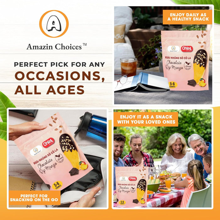 Vegan Dried Mango Slices Covered in Chocolate Almond Gluten-Free Snack Pack - Tropical Chocolate Covered Fruit Snack - Non-GMO Dry Mango Slices -Mothers Day Gift Snack - Premium Snack Viet by Amazin Choices (3.52 Oz)