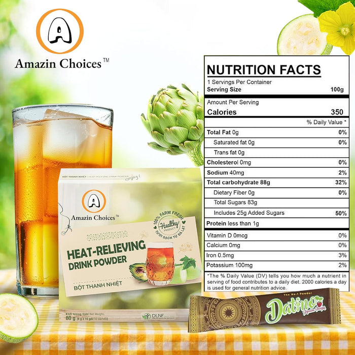 Heat-Relieving Drink Powder by Amazin Choices – Cooling Tea Powder with Chrysanthemum, Artichoke, Winter Melon & Black Tea - Combination Herbal Tea - 3 Pack/30 servings (1 serving = 1 sachet x 8g)