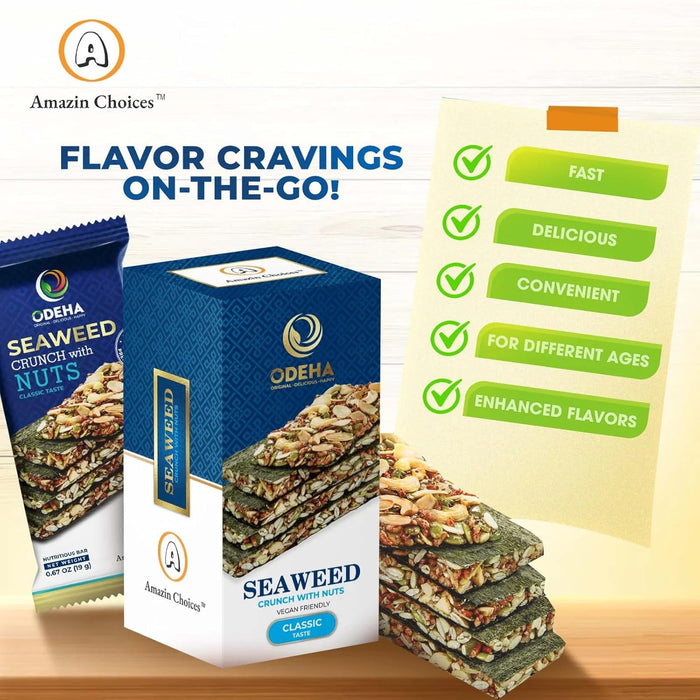 Amazin Choices Seaweed Crunch with Nuts Classic Taste - Snack Viet - Vegan Seaweed Snack Bars Packed with Nuts & Seeds | Tasty, On-the-Go Snacking - 4.02 oz (6 bars)