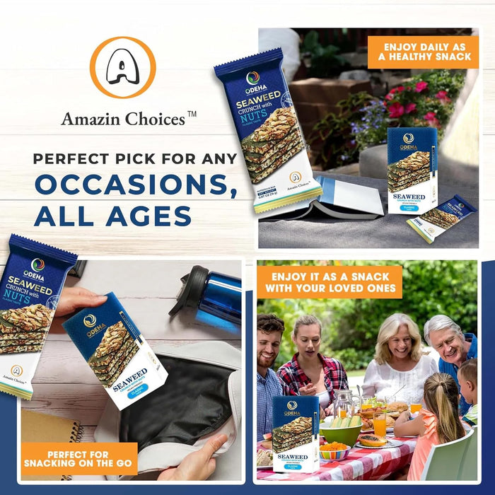 Amazin Choices Seaweed Crunch with Nuts Classic Taste - Snack Viet - Vegan Seaweed Snack Bars Packed with Nuts & Seeds | Tasty, On-the-Go Snacking - 4.02 oz (6 bars)