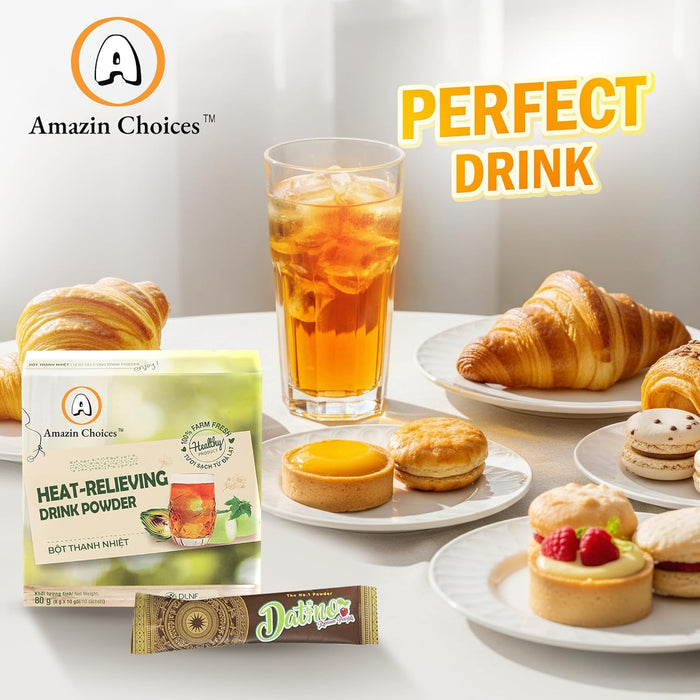 Heat-Relieving Drink Powder by Amazin Choices – Cooling Tea Powder with Chrysanthemum, Artichoke, Winter Melon & Black Tea - Combination Herbal Tea - 3 Pack/30 servings (1 serving = 1 sachet x 8g)