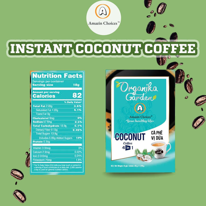 Amazin Choices Coconut Instant Coffee 4-in-1. 0.63 oz, Pack of 3