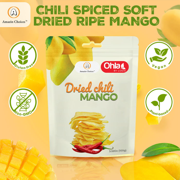 Amazin Choices Dried Chili Mango. Vegan, Non GMO and Gluten Free Chili Dried Mango Slices. Large Pack of Dried Fruit Snacks for Office - Snack Viet - Chili Fruit Snacks - Pack of One (3.5Oz)