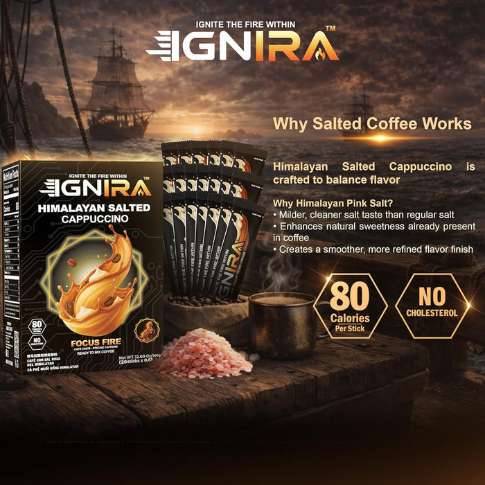 IGNIRA Himalayan Salted Coffee, Hot or Iced Milk Coffees, 20 Single-Serve Sticks (12.69 oz)