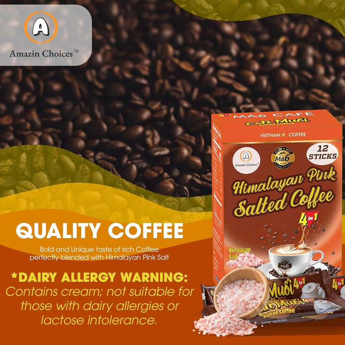 Amazin Choices Himalayan Pink Salted Coffee, Vietnamese Instant Coffee Packets, Blend with Himalayan Pink Salt Flavors, Bold & Unique Flavor, Hot or Iced Vietnamese Coffee Instant Powder Packs (12ct x 16g)