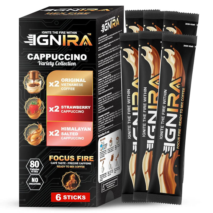 IGNIRA Cappuccino Variety Collection – Robusta Instant Coffee Mix - 6 Single-Serve Sticks (3.80 oz)