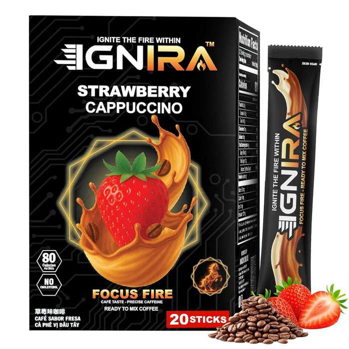 IGNIRA Strawberry Cappuccino, Hot or Iced Milk Coffees, 20 Single-Serve Sticks (12.69 oz)