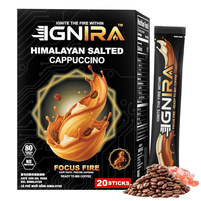 IGNIRA Himalayan Salted Coffee, Hot or Iced Milk Coffees, 20 Single-Serve Sticks (12.69 oz)
